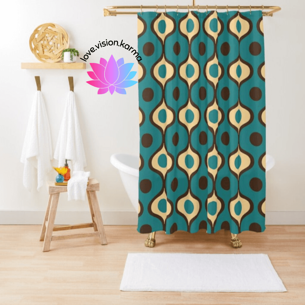Retro Geometric Waves Mid Century Mod Blue Shower Curtain | lovevisionkarma.com