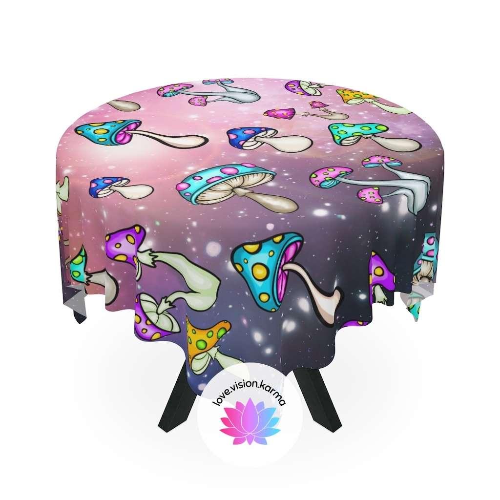 Groovy Cosmic Mushroomcore Colorful Hippie Tablecloth | lovevisionkarma.com