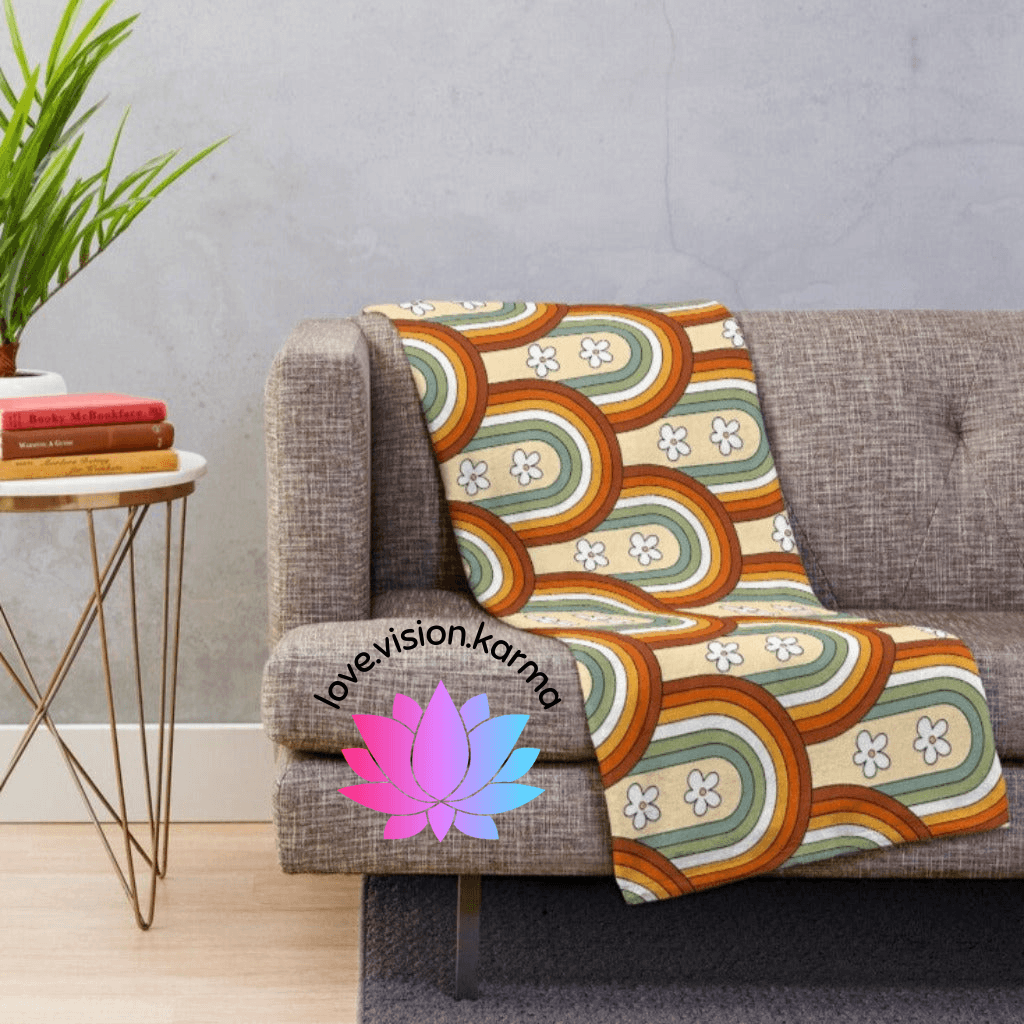 Boho Rainbows & Daisies Retro Multicolor Lightweight Velveteen Blanket | lovevisionkarma.com