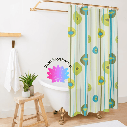 Vintage 50s, Retro Mid Century Modern Abstract Blue & Green Shower Curtain | lovevisionkarma.com