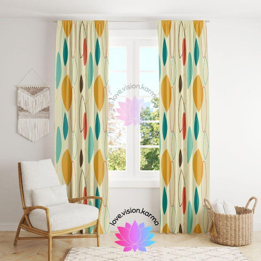 Retro Mid Century Modern Abstract Multicolor Curtain Panels | lovevisionkarma.com