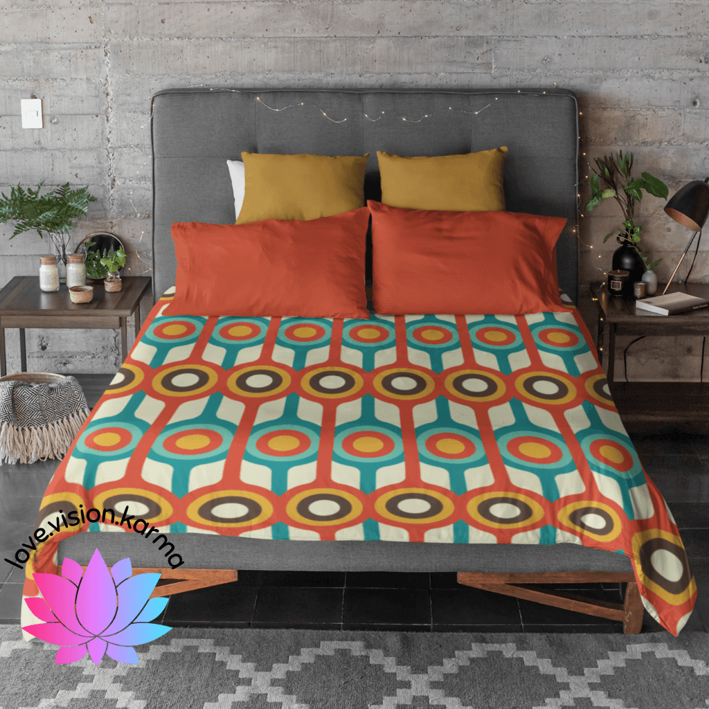 Retro 50s 60s Mid Century Geo Circles Blue & Orange Duvet Cover | lovevisionkarma.com