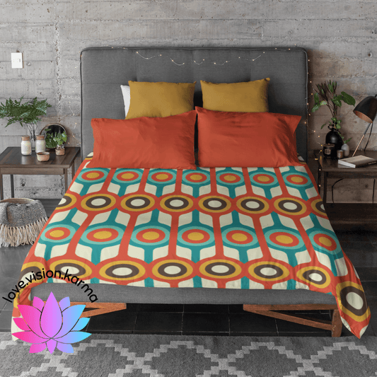 Retro 50s 60s Mid Century Geo Circles Blue & Orange Duvet Cover | lovevisionkarma.com