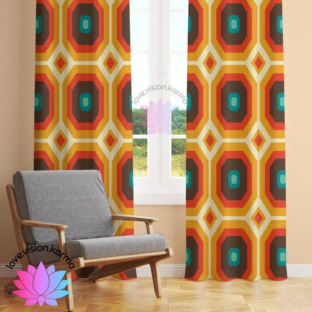 Retro 70s Mid Century Geo Brown & Orange Curtains | lovevisionkarma.com