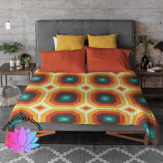 Retro 60s Mid Century Geometric Brown & Orange Duvet Cover | lovevisionkarma.com