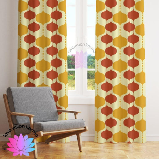 Retro Mid Century Mustard Onion Bulb Curtain Panels | lovevisionkarma.com