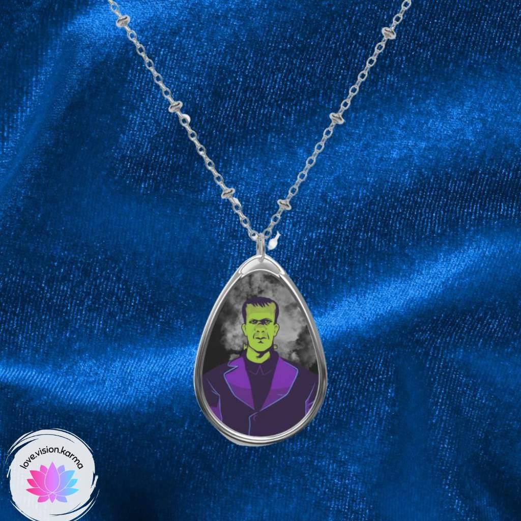 Valentine's Day Frankenstein Kitsch Monster Oval Pendant Necklace | lovevisionkarma.com