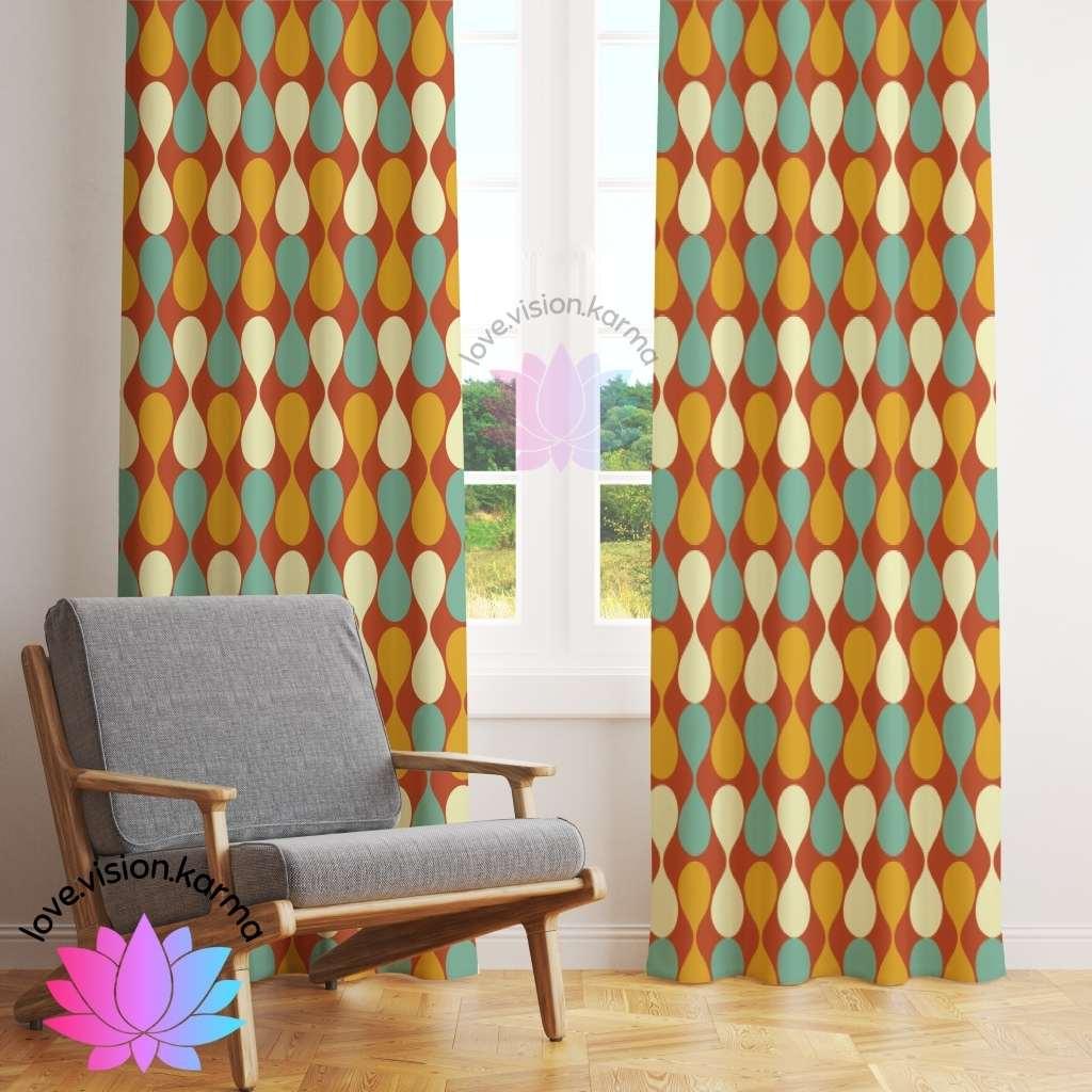 Retro MCM Geometric Mustard, Orange and Blue Curtain Panel | lovevisionkarma.com