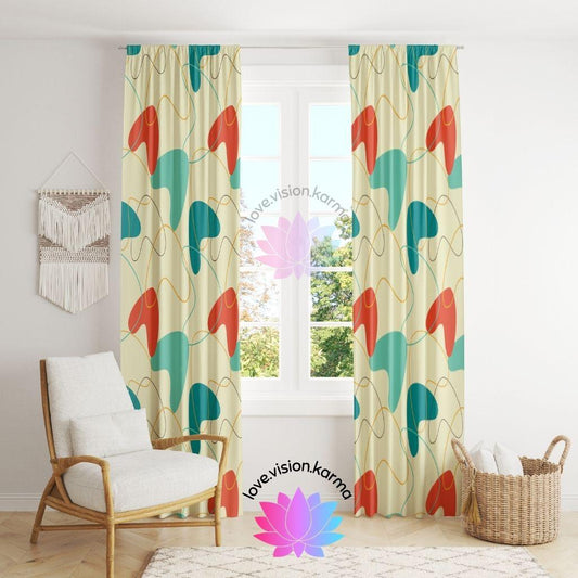 Retro 50s Atomic MCM Boomerangs Blue, Orange and Cream Curtains | lovevisionkarma.com