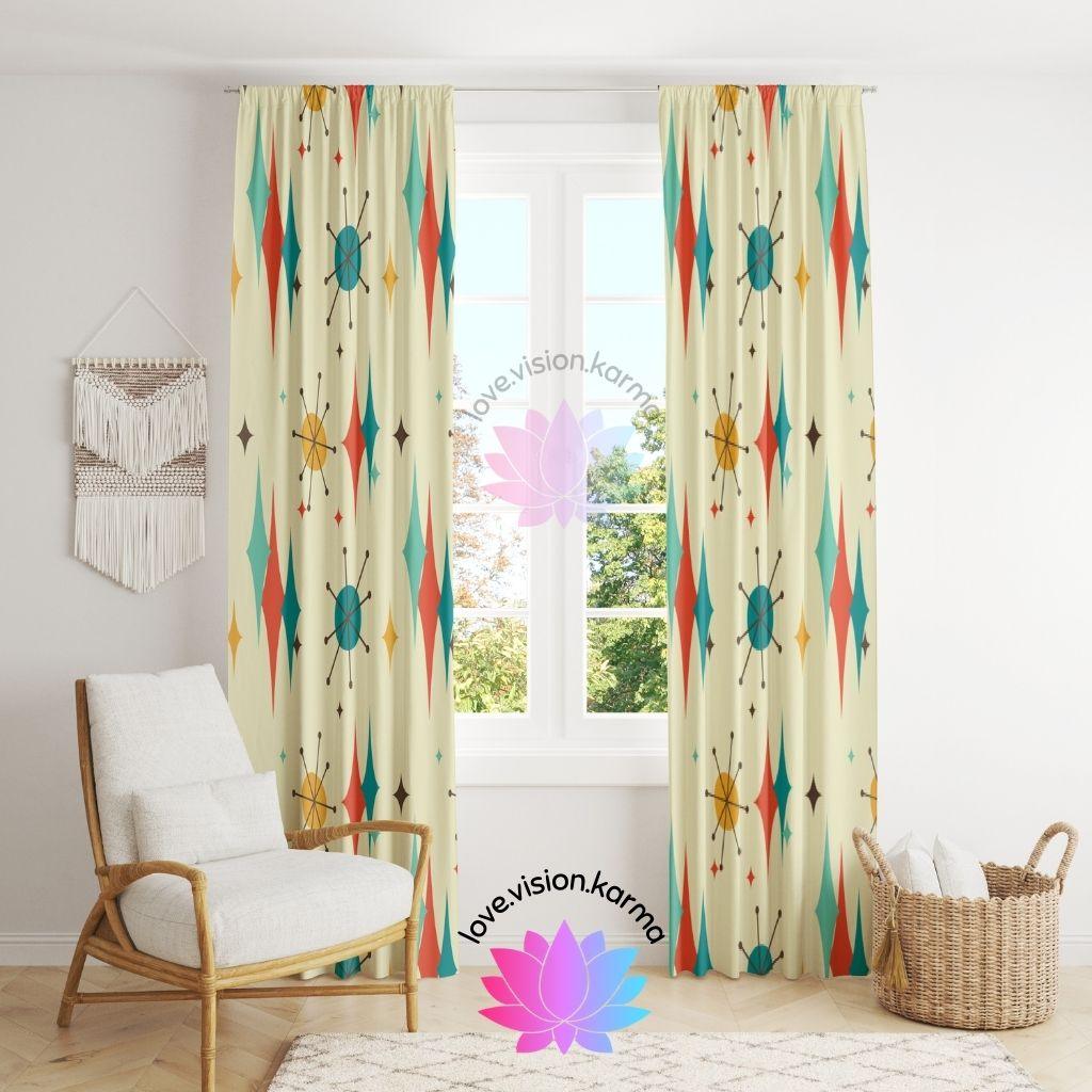 Retro 50s MCM Atomic Diamond Burst Multicolor Curtains | lovevisionkarma.com