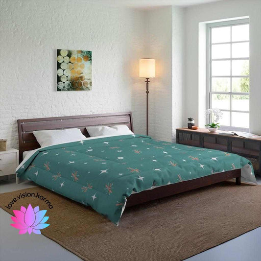 Atomic Burst Mid Century Mod Teal & Pink Comforter | lovevisionkarma.com