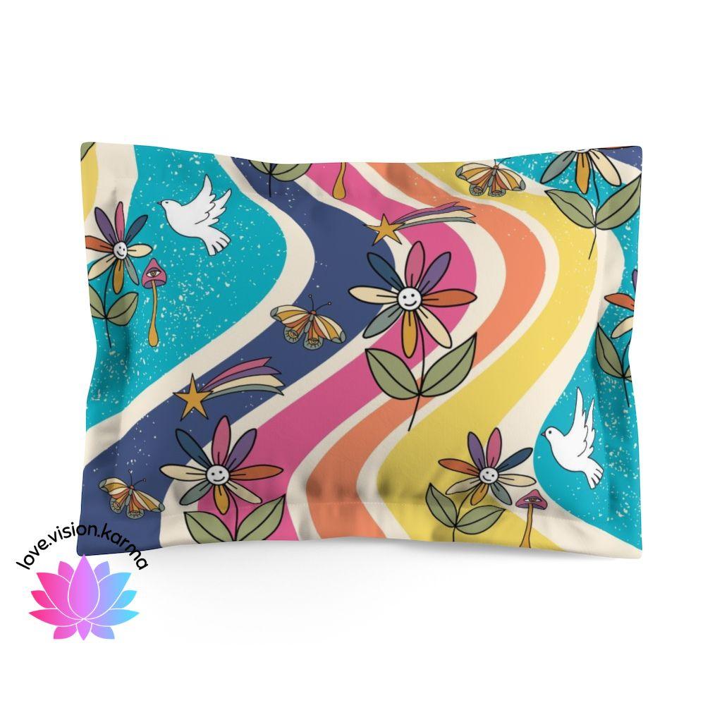 Groovy Hippie Flowers and Boho Mushrooms Colorful Pillow Sham | lovevisionkarma.com