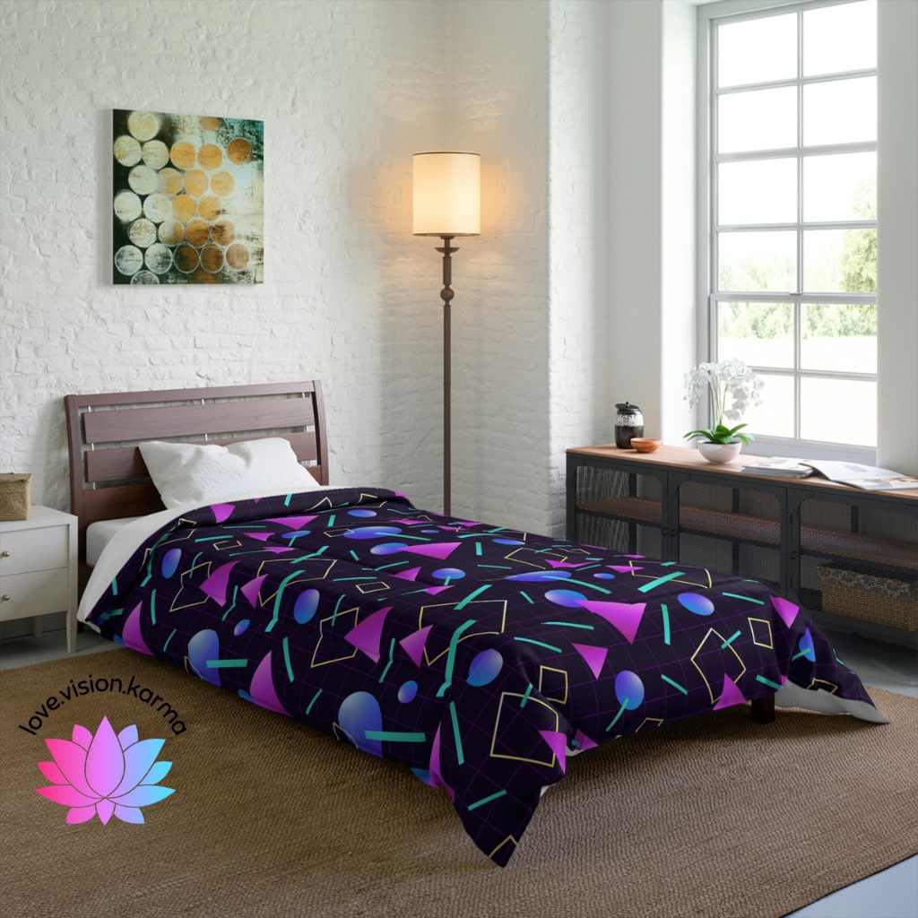 Retro 80s 90s Vaporwave Aesthetic Indigo and Purple Comforter | lovevisionkarma.com