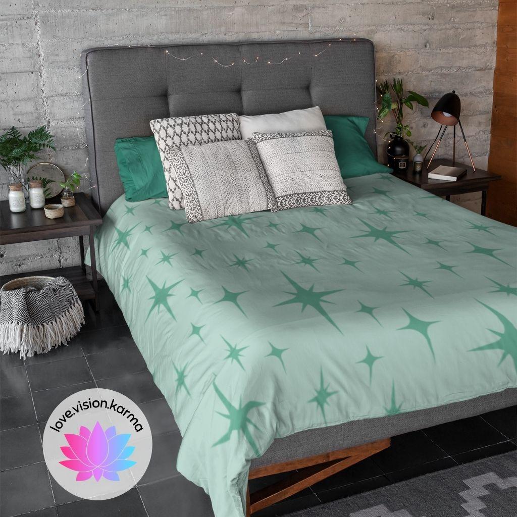 Retro 50s Atomic Starburst Mint Green MCM Duvet Cover | lovevisionkarma.com