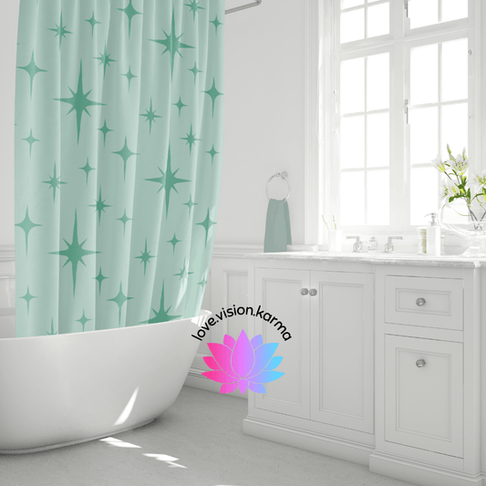 Retro MCM Starburst Mint Green Shower Curtain | lovevisionkarma.com