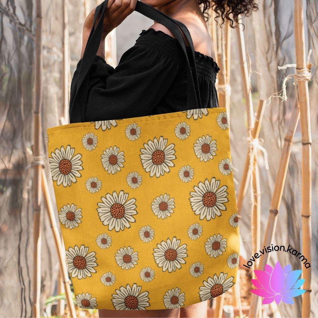 Boho Sunflower Hippie Mcm Tote Bag |  Large
