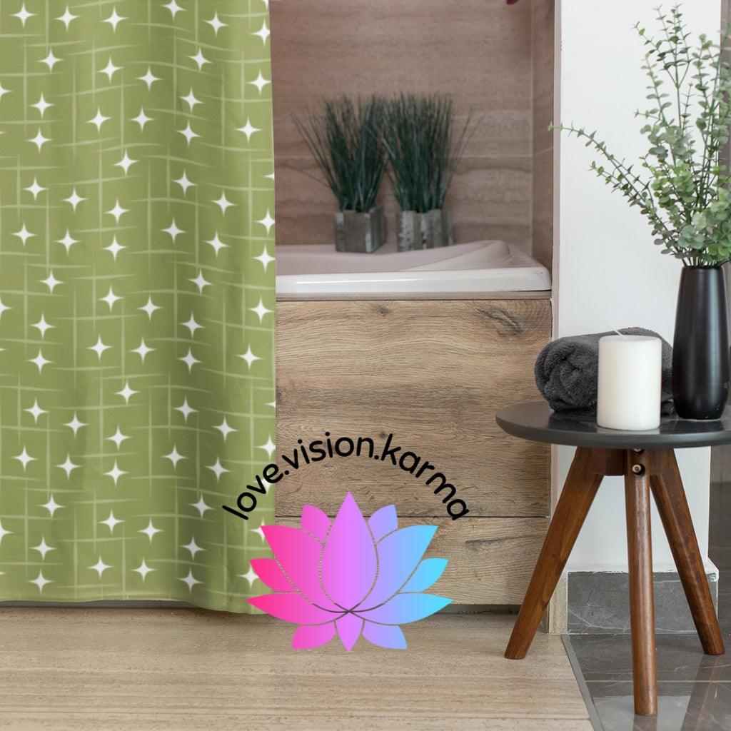 Retro Burst 1950s Mid Century Modern Green Shower Curtain | lovevisionkarma.com