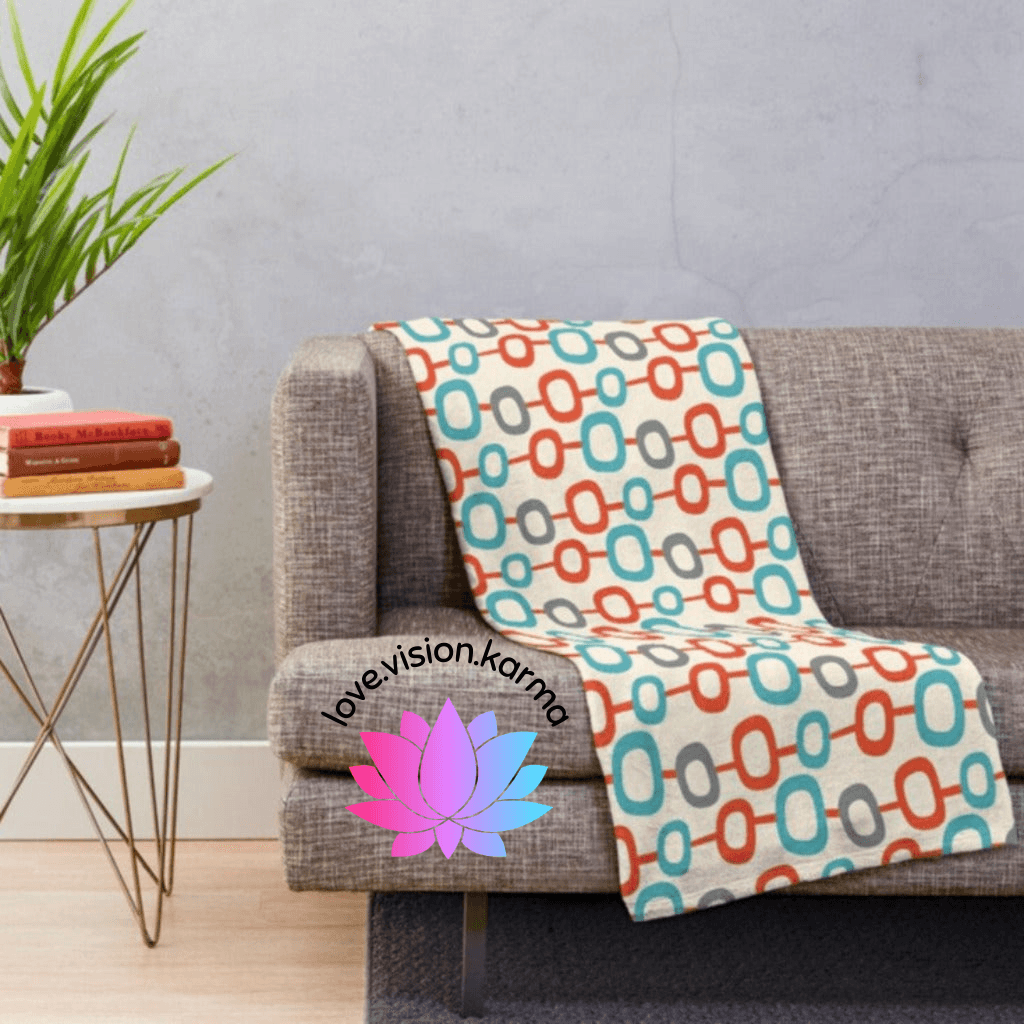 Retro Mod Geo Abstract Shape Chains Multicolor Lightweight Velveteen Blanket | lovevisionkarma.com