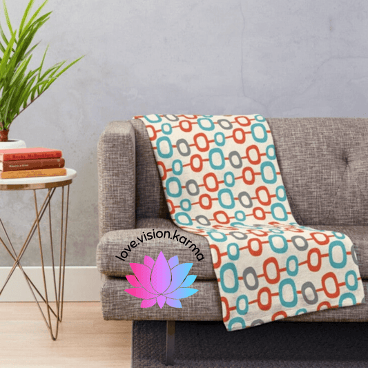 Retro Mod Geo Abstract Shape Chains Multicolor Lightweight Velveteen Blanket | lovevisionkarma.com