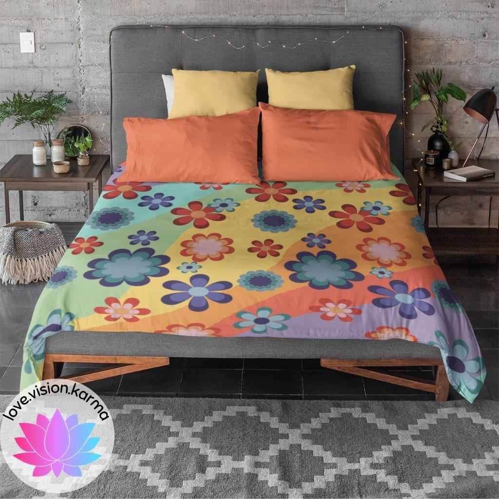 Groovy Boho Flowers Colorful Hippie MCM Duvet Cover | lovevisionkarma.com