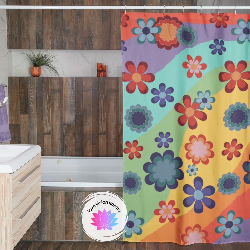 Groovy Hippie Flowers Retro MCM Colorful Shower Curtain | lovevisionkarma.com