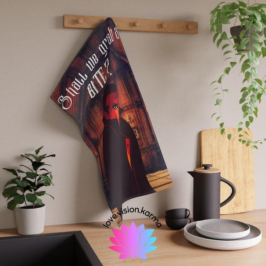 Retro Vampire Funny Dracula Halloween MCM Kitchen Tea Towel | lovevisionkarma.com