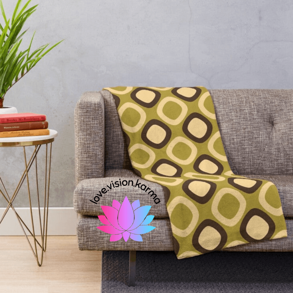 Retro Mod Squares MCM Green, Brown Lightweight Velveteen Blanket | lovevisionkarma.com