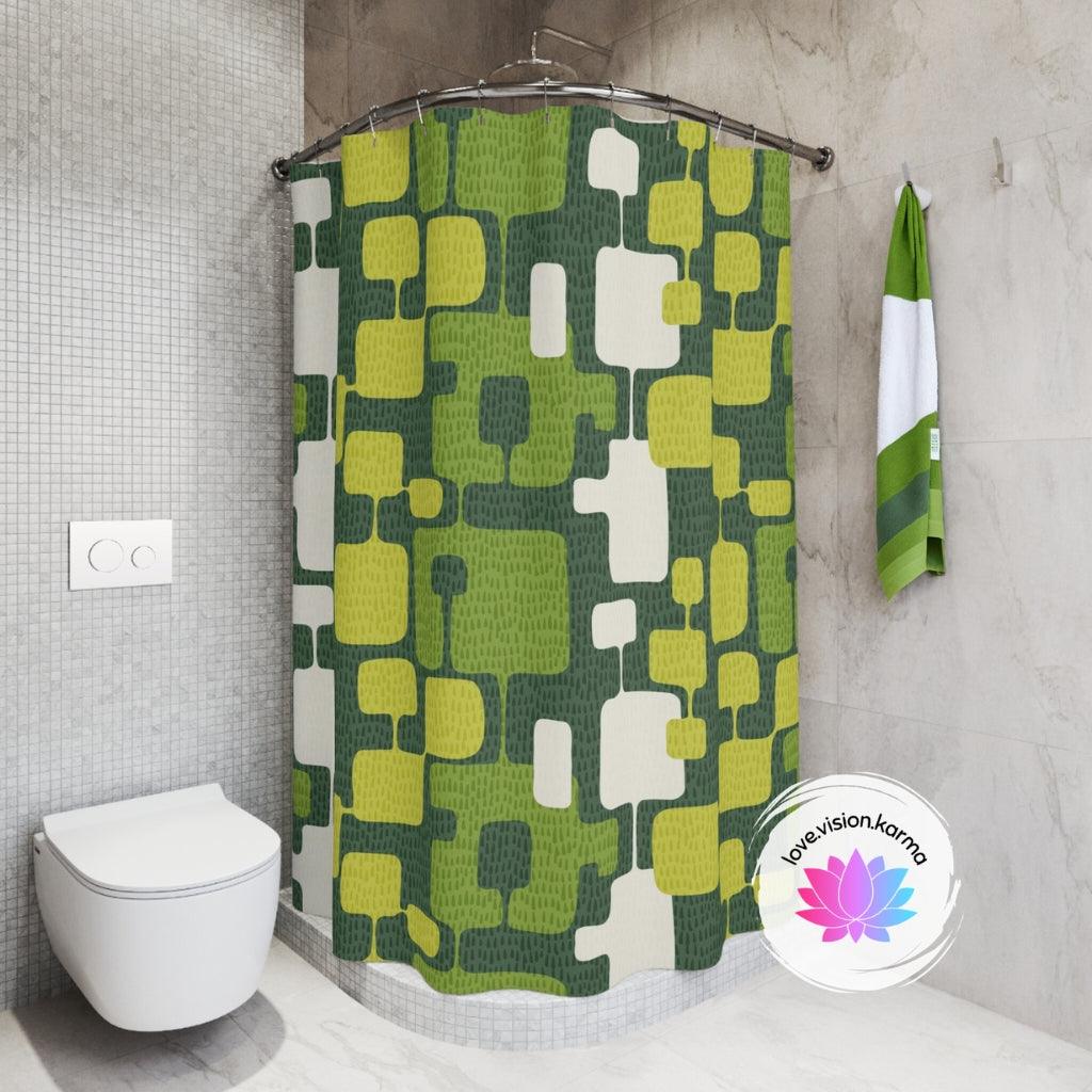 Retro Abstract Mid Century Modern Green Shower Curtain | lovevisionkarma.com