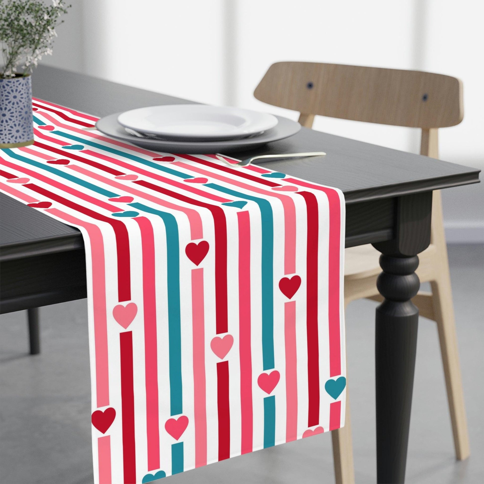 Retro Valentine Hearts and Stripes Multicolor Table Runner | lovevisionkarma.com