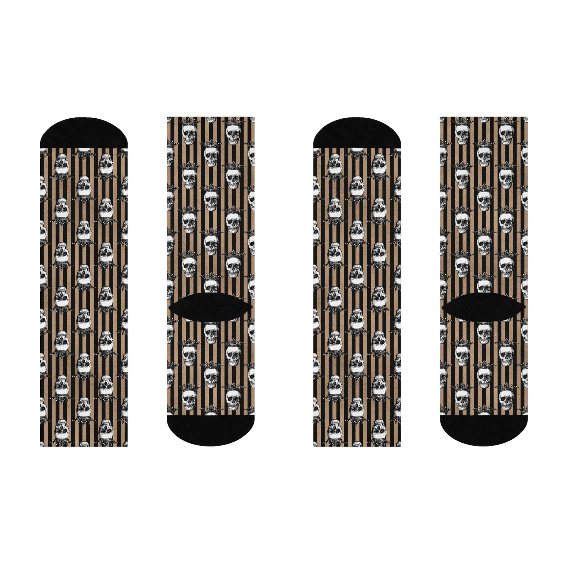Regal Skulls with Crowns Brown & Black Goth Cushioned Unisex Crew Socks | lovevisionkarma.com