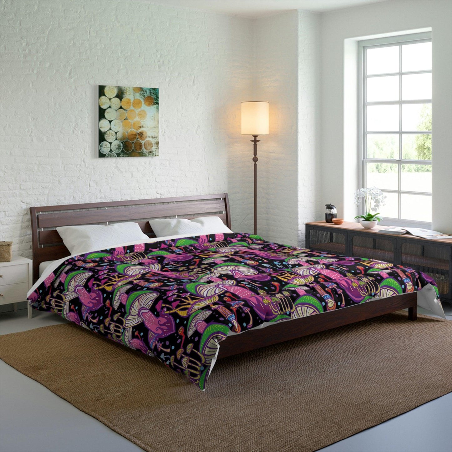 Trippy Mushroom Space Hippie Multicolor Comforter | lovevisionkarma.com