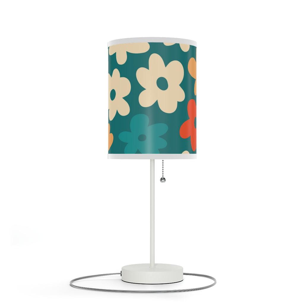 Boho Retro Flowers Teal MCM Tabletop Accent Lamp | lovevisionkarma.com