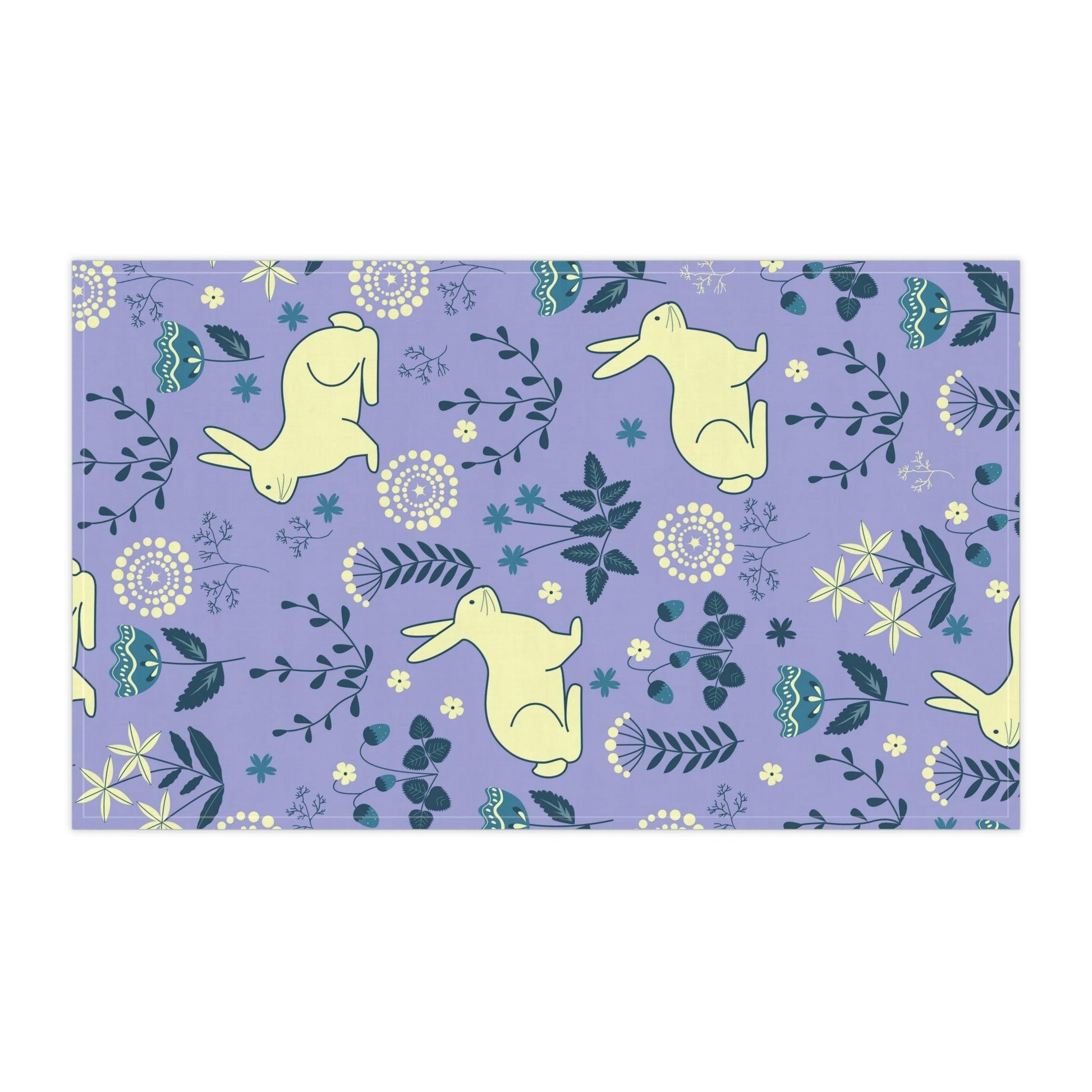 Easter Bunnies & Florals Retro Blue & Purple Kitchen Tea Towel | lovevisionkarma.com