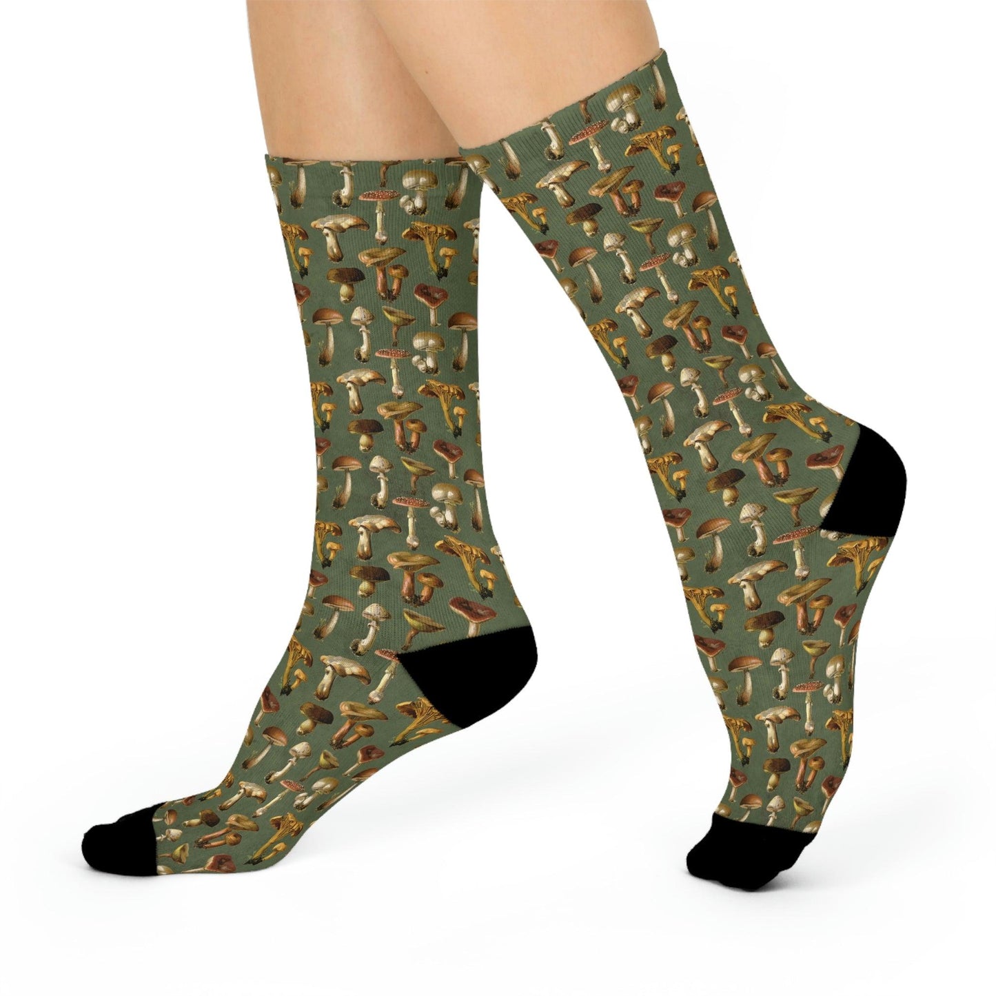 Vintage Mushroom Cottagecore Green Cushioned Unisex Crew Socks | lovevisionkarma.com