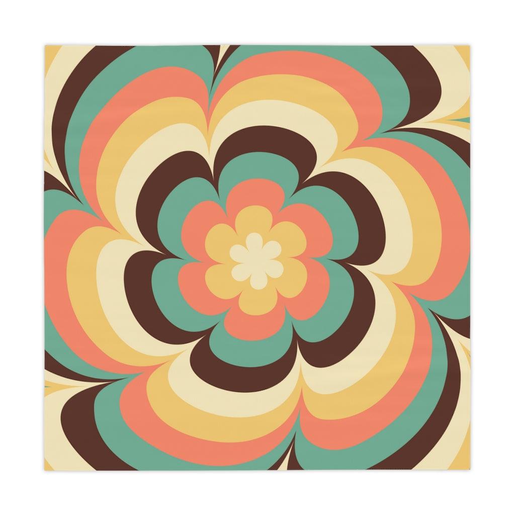Groovy 1960s 70s Retro Mid Century Flower Burst Multicolor Tablecloth | lovevisionkarma.com