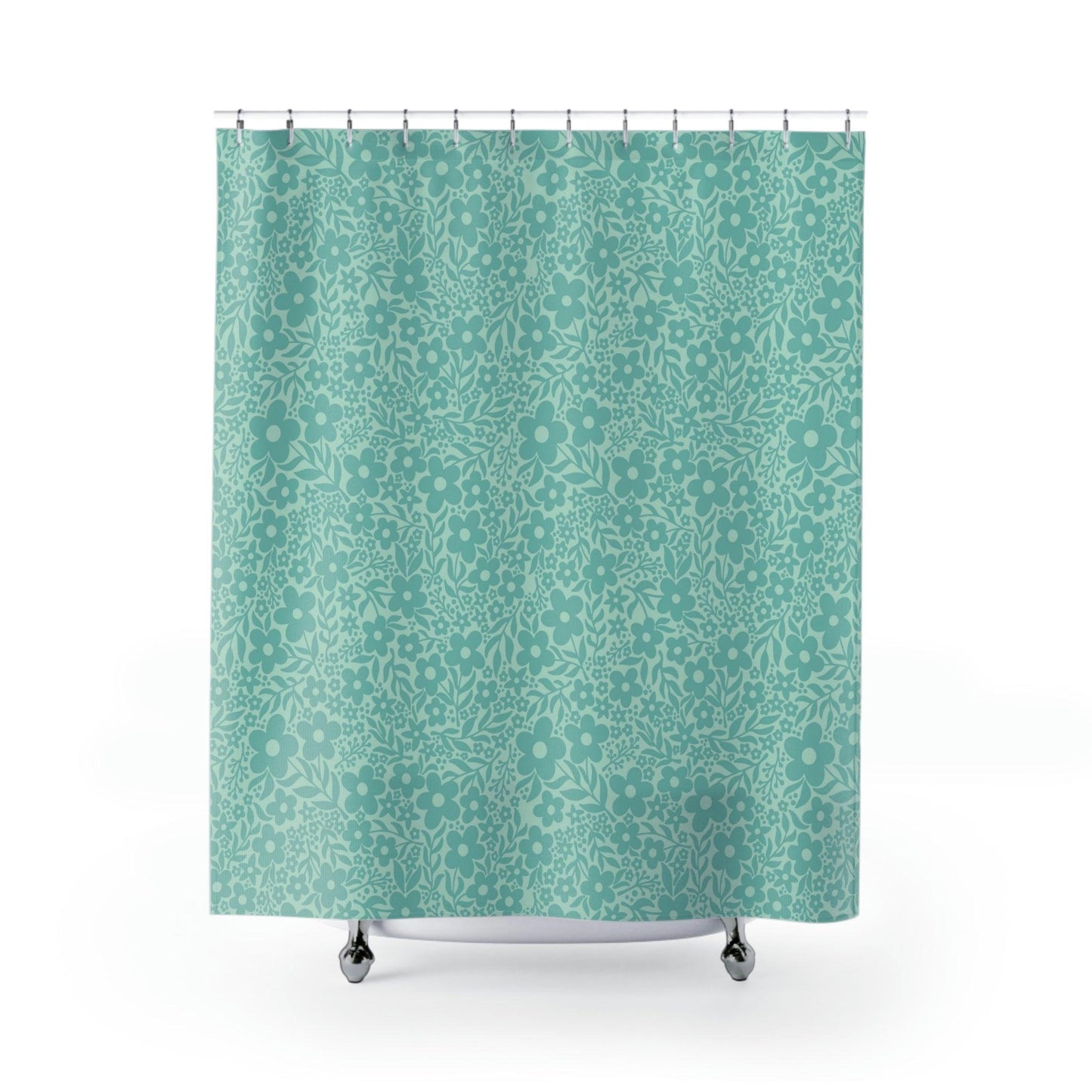 Retro Floral Minimalist Teal MCM Shower Curtain | lovevisionkarma.com