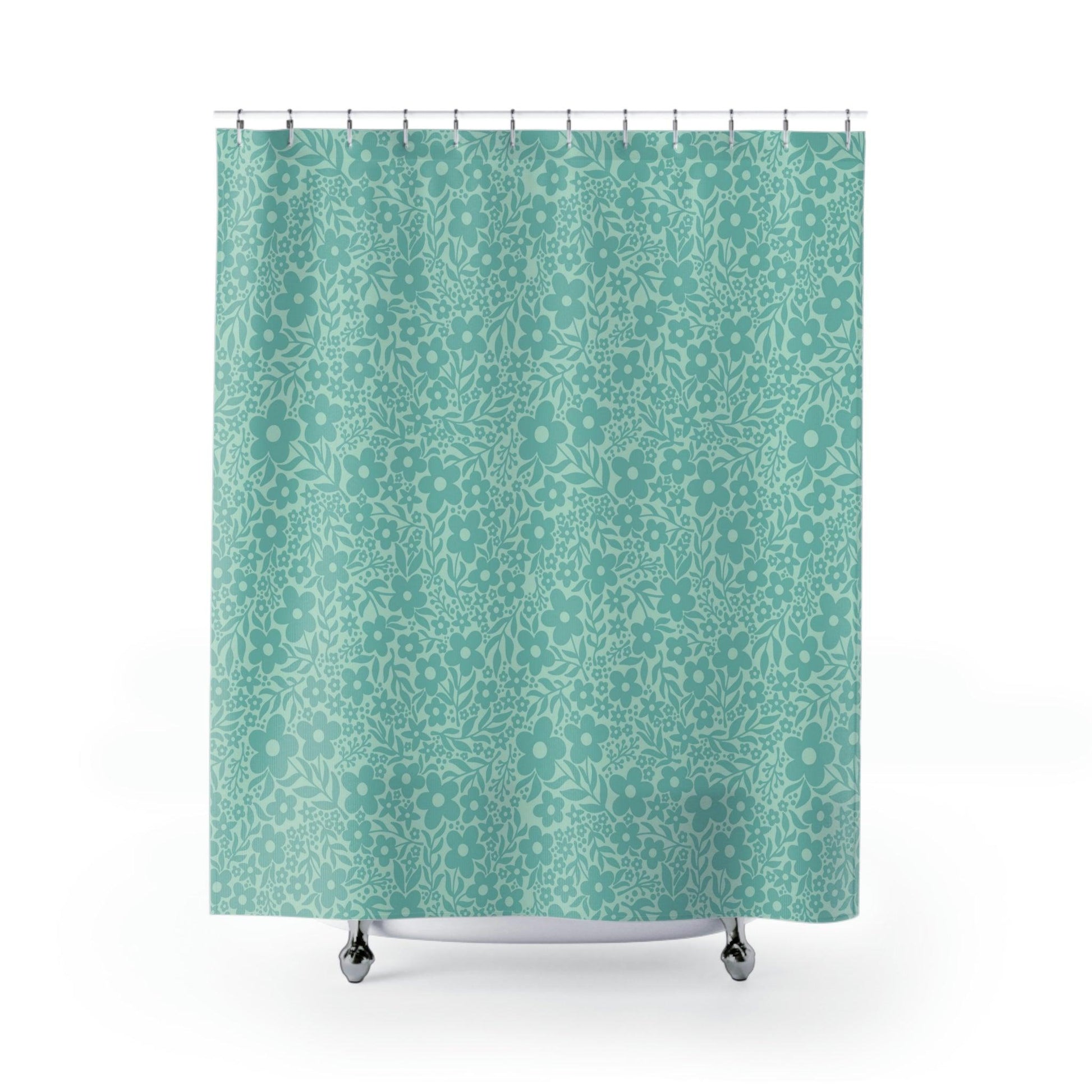 Retro Floral Minimalist Teal MCM Shower Curtain | lovevisionkarma.com