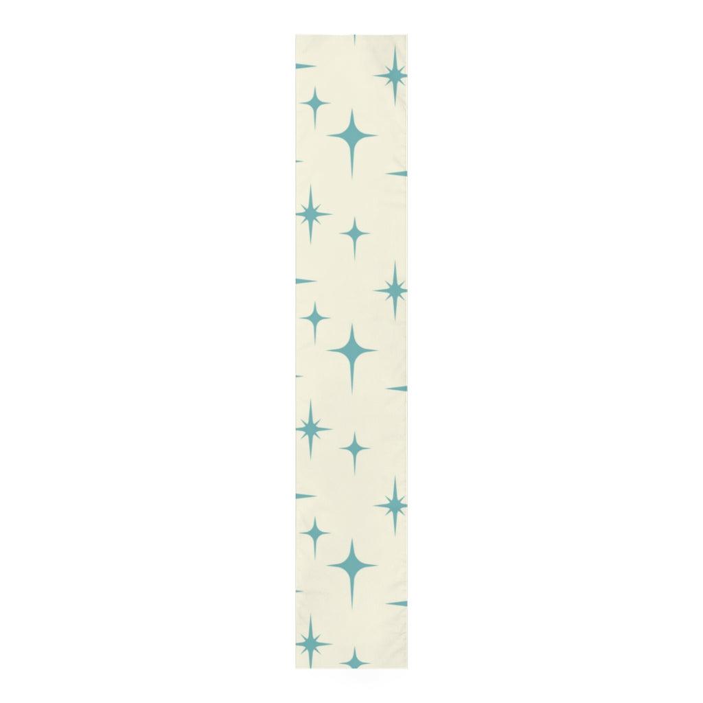 Retro 50s Atomic Starburst MCM Cream & Blue Table Runner | lovevisionkarma.com