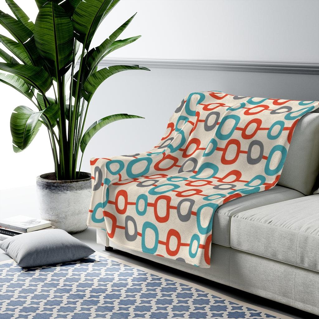 Retro Mod Geo Abstract Shape Chains Multicolor Lightweight Velveteen Blanket | lovevisionkarma.com