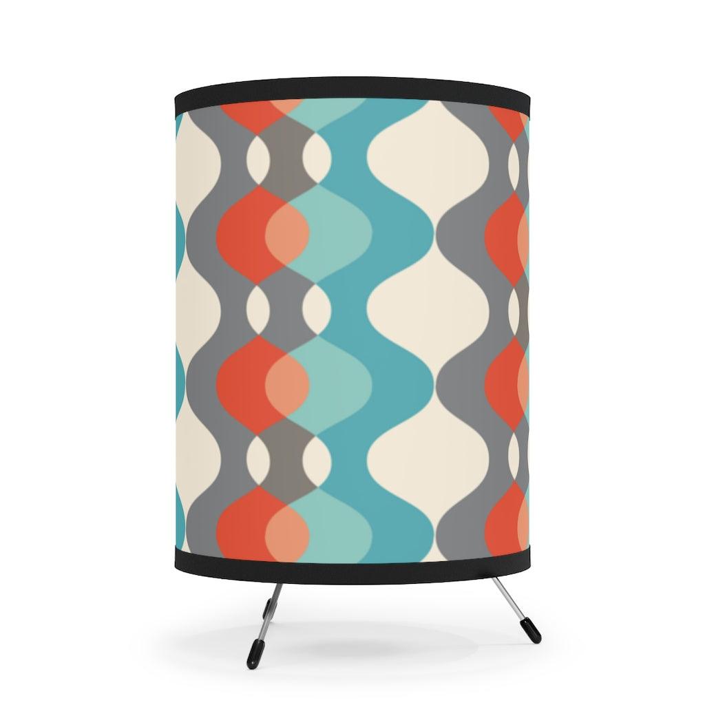 Mid Century Mod Abstract Blue, Gray & Orange Tripod Accent Lamp | lovevisionkarma.com