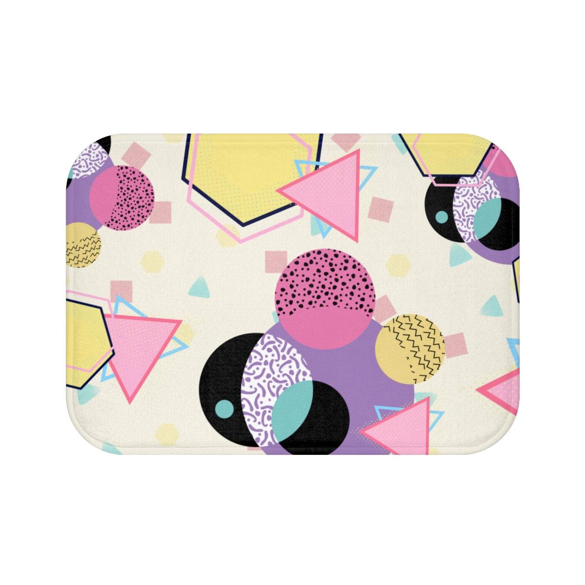 Retro 90's Aesthetic Multicolor Geometric Bath Mat | lovevisionkarma.com