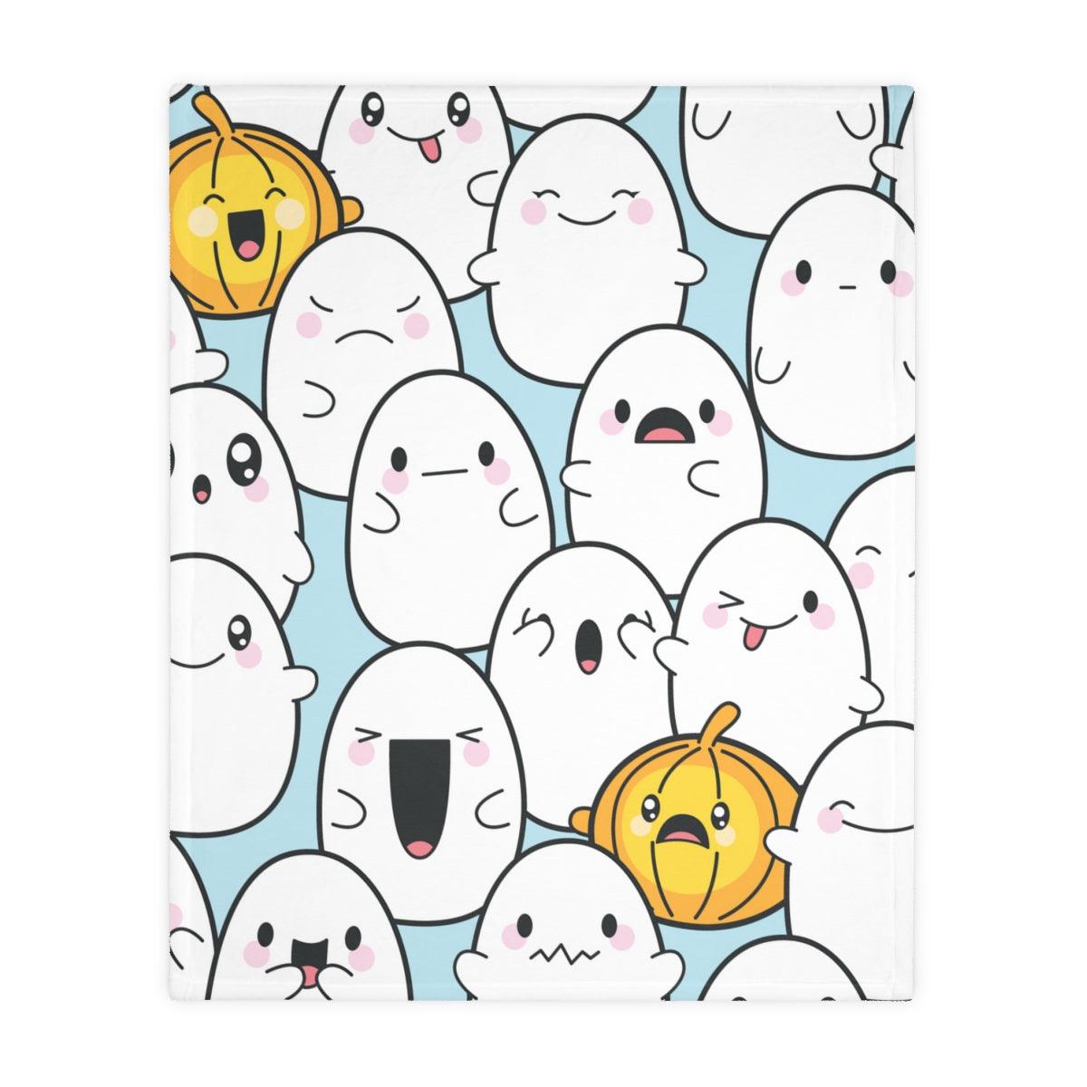 Kawaii Ghosts & Pumpkins Halloween Minky Blanket (Two-sided print) | lovevisionkarma.com