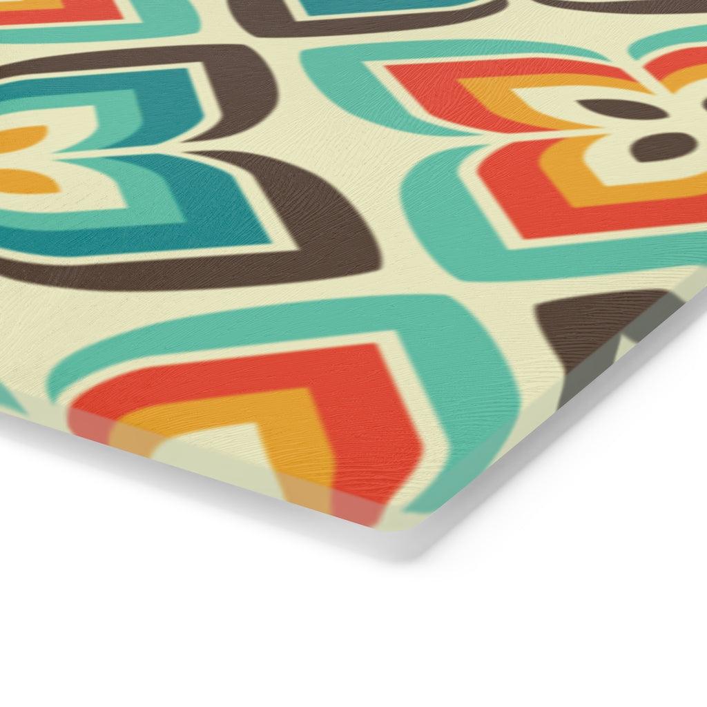 Retro Mid Century Mod Multicolor Floral Glass Cutting Board | lovevisionkarma.com