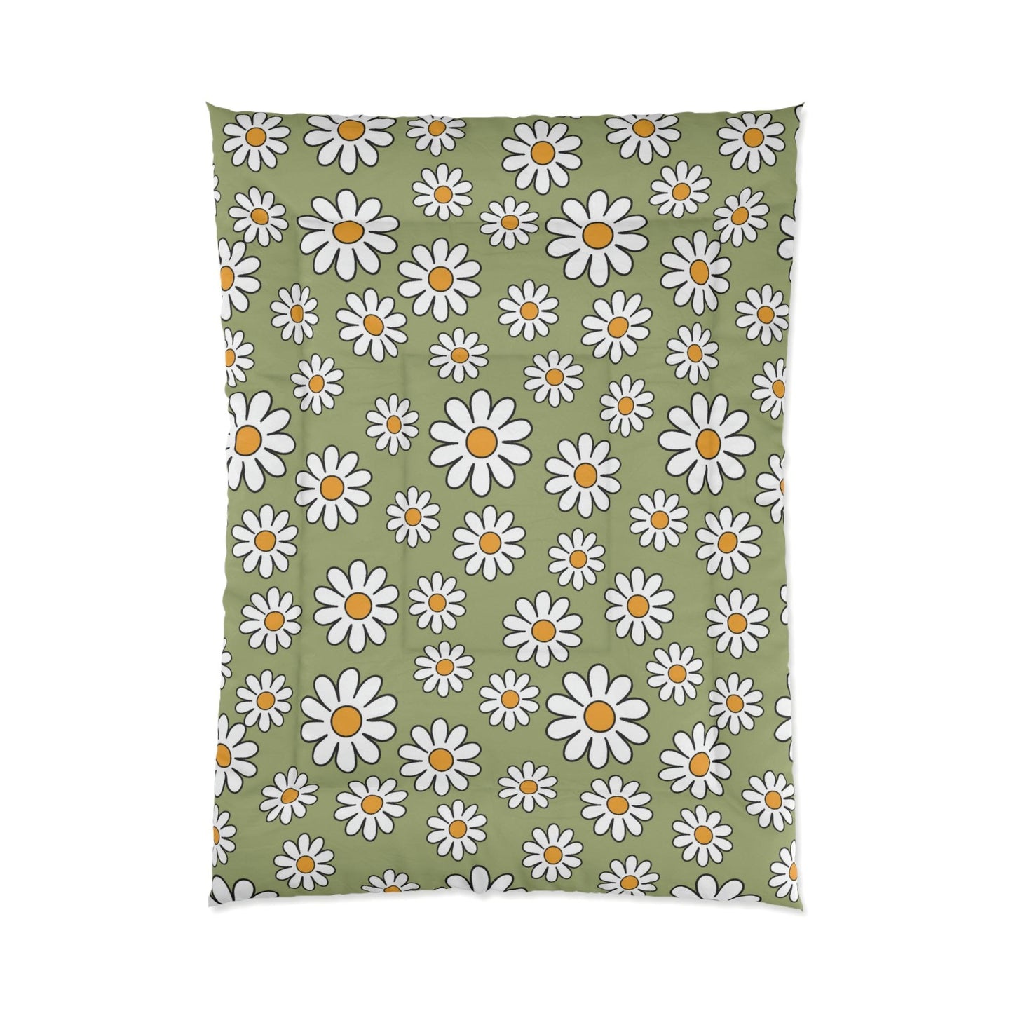 Retro 60s Boho Daisy Sage Green MCM Comforter | lovevisionkarma.com