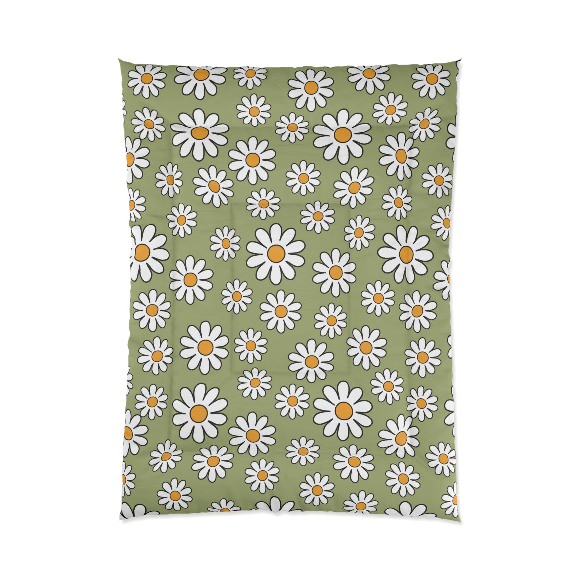 Retro 60s Boho Daisy Sage Green MCM Comforter | lovevisionkarma.com