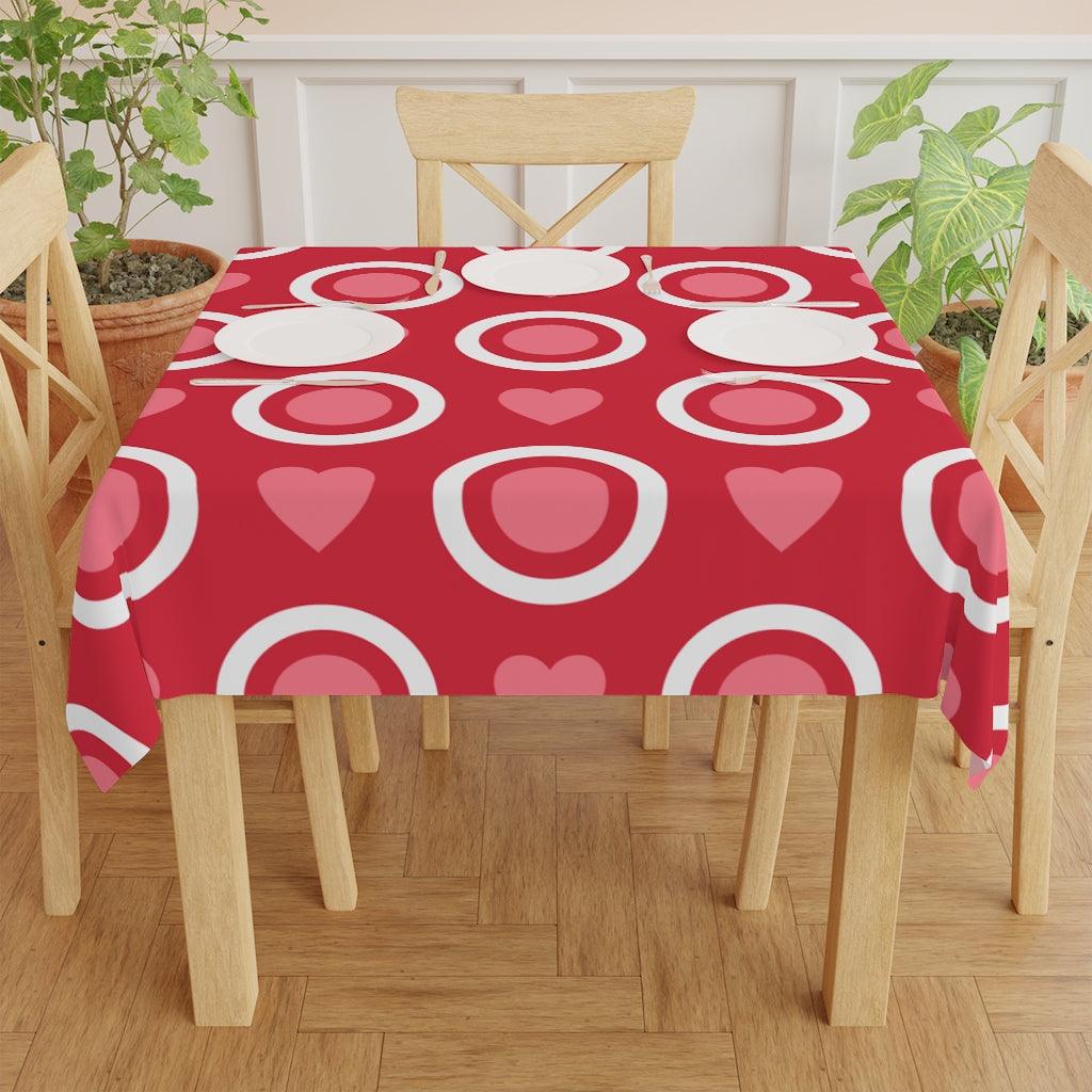Retro Red Hearts & Circles Valentine Tablecloth | lovevisionkarma.com