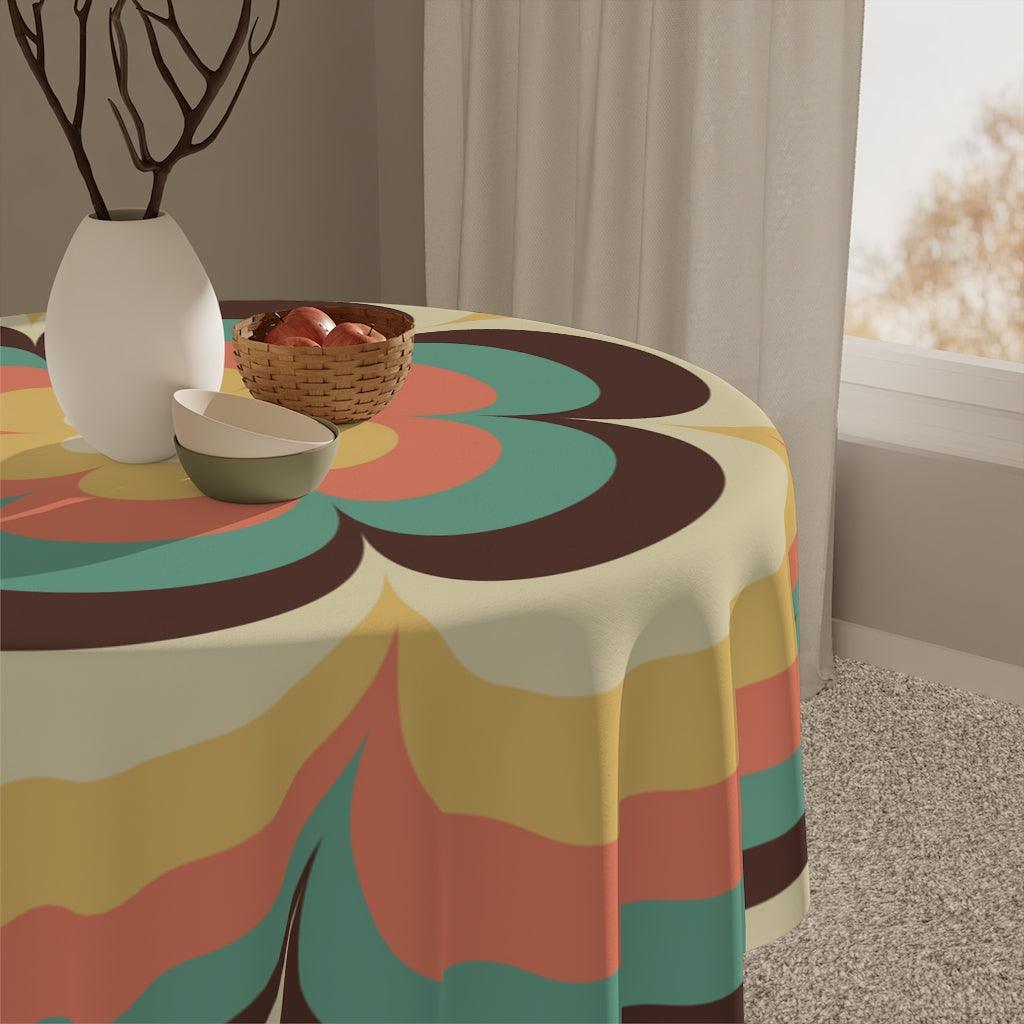 Groovy 1960s 70s Retro Mid Century Flower Burst Multicolor Tablecloth | lovevisionkarma.com