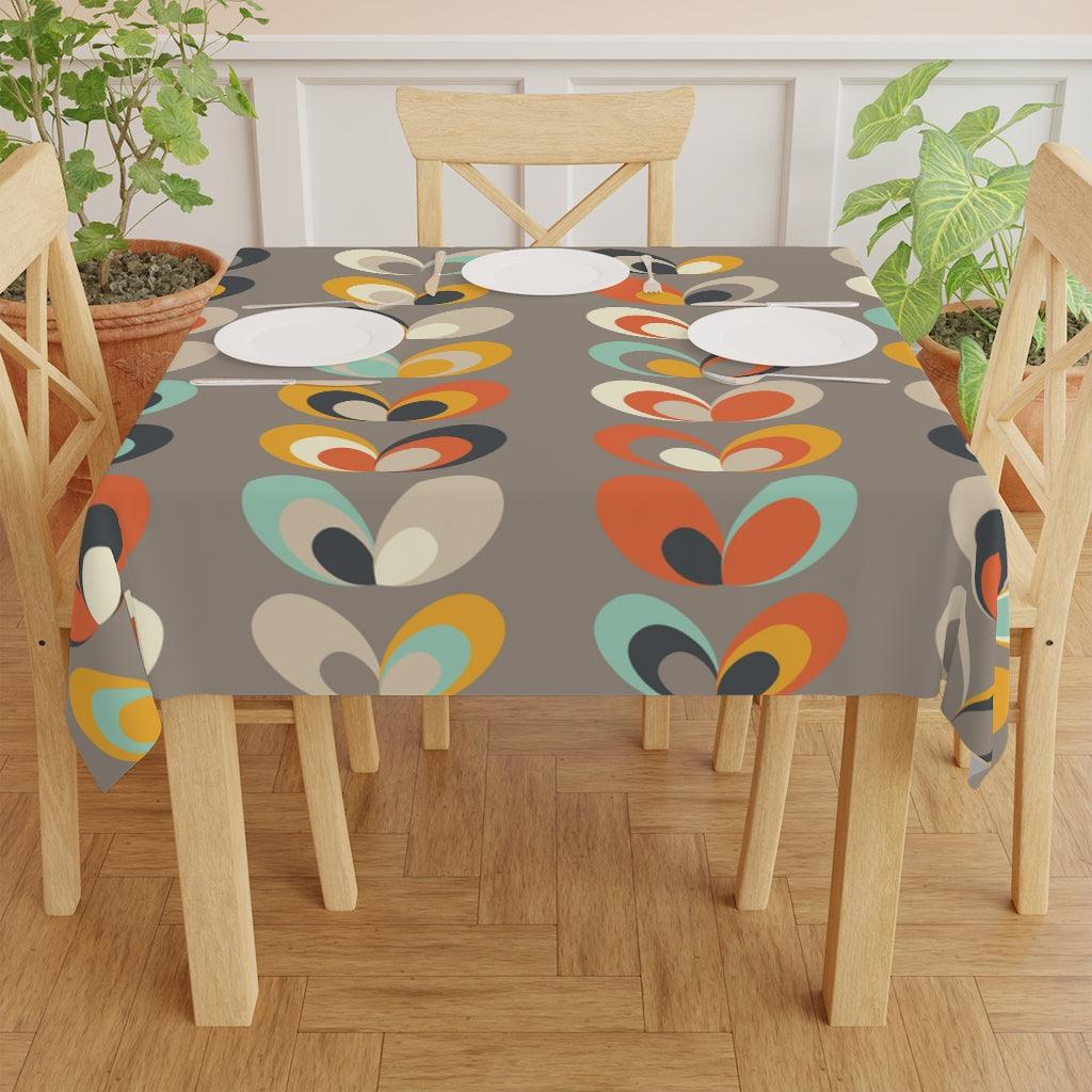 Retro Scandi Leaves MCM Danish Gray Tablecloth | lovevisionkarma.com