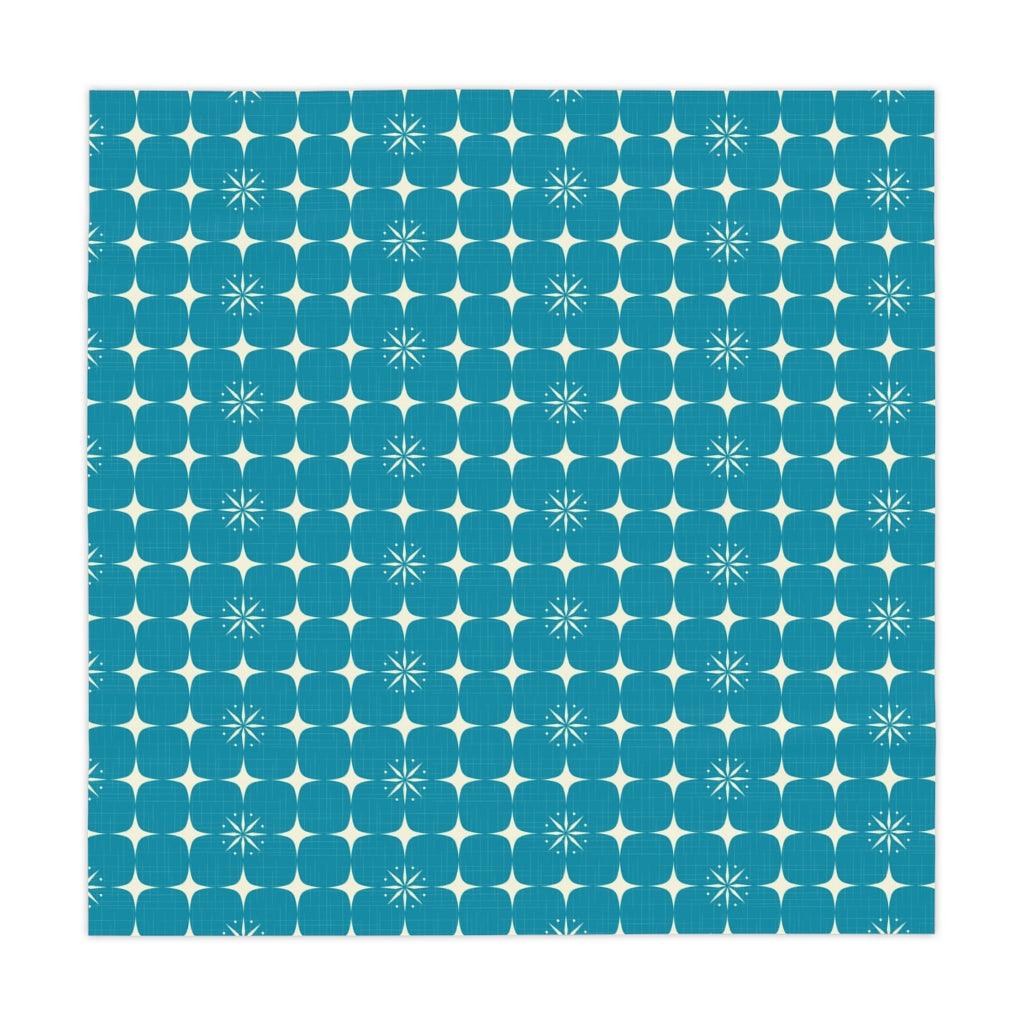 Mid Century Modern Burst Geometric Blue Tablecloth | lovevisionkarma.com