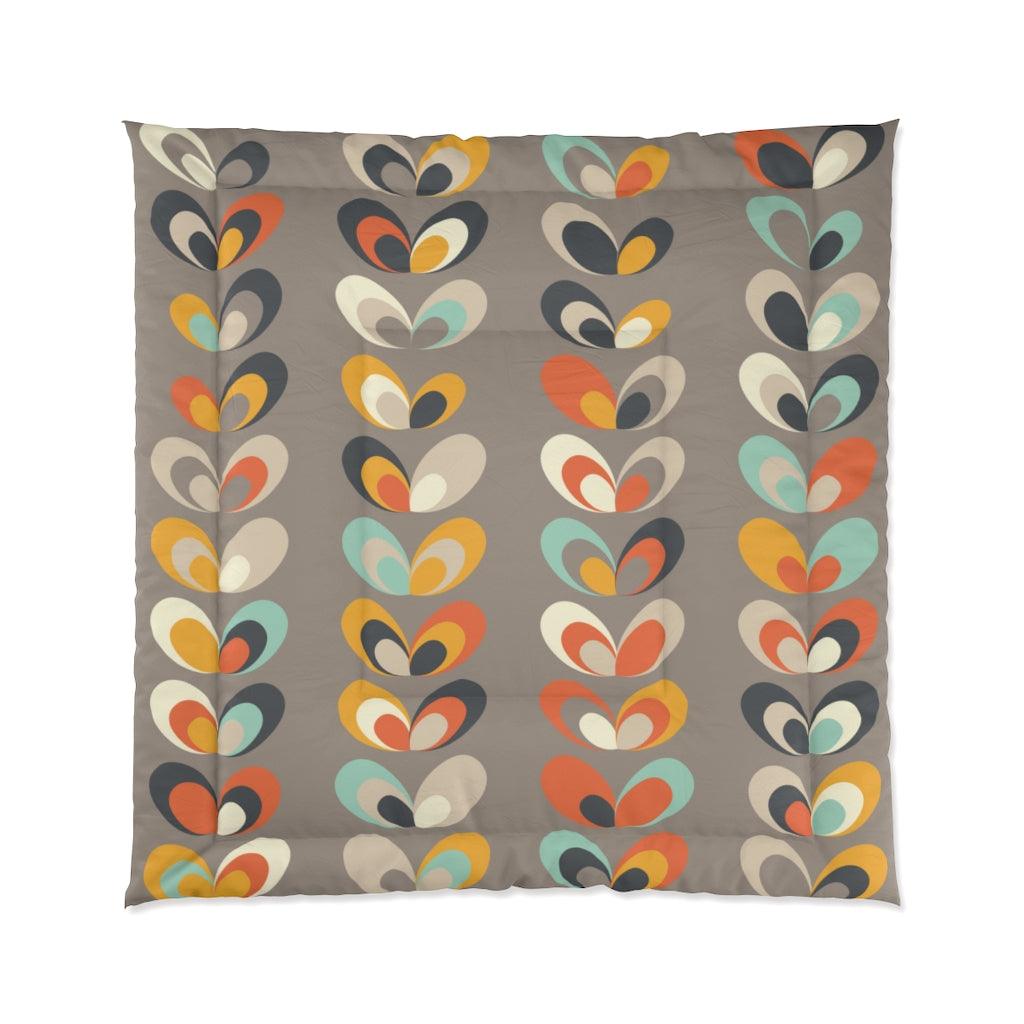 Retro Mid Century Danish Leaves Gray Comforter | lovevisionkarma.com